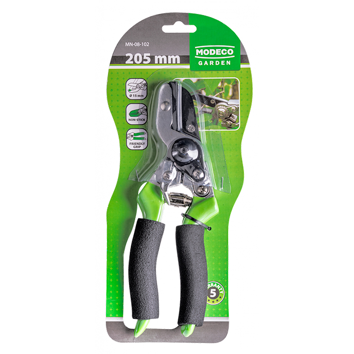 Секатор садовий з ковадлом з одним фіксованим лезом 205мм Modeco MN-08-102 - фото #1